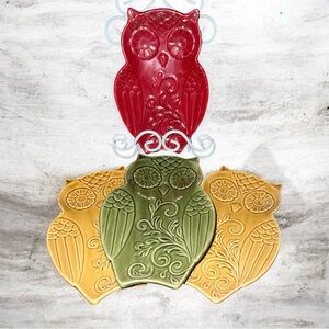 Colorful Owl Ceramic Plates Set of 4 from 2018